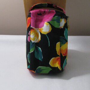 Vintage Christian Dior Cosmetic Pouch Bag Travel Zipper CD Tag Black Floral
